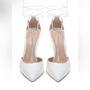 Gianvito Rossi White Heels with Rhinestone Accents
